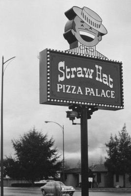 Old-style Straw Hat Pizza Palace sign from 1969