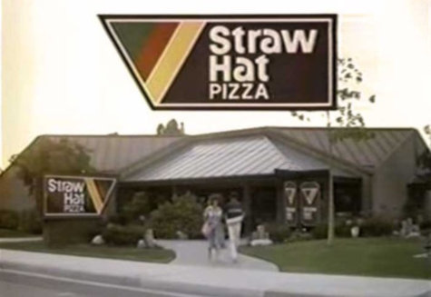 Exterior view of a 1980s-era Straw Hat Pizza